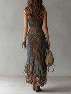 Ethnic-Style Printed One-Shoulder Maxi Dress