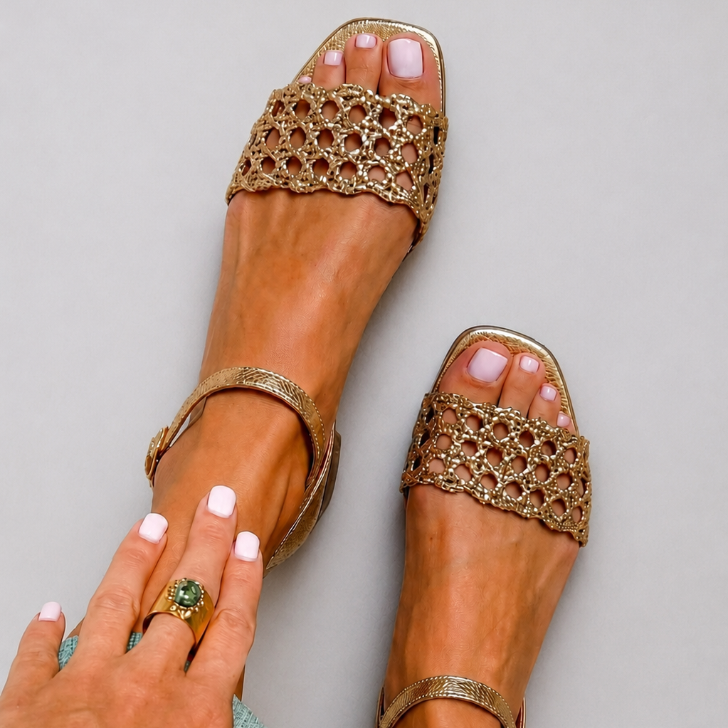 Ginevra | Perforated Golden Sandals